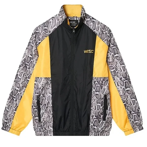 NWT WESC Black & Yellow Colorblock Snakeskin Retro Zip Up Track Jacket Size XL - Picture 1 of 14